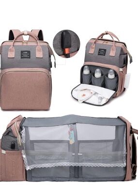 Large Diaper Backpack Bag - Pink & Gray